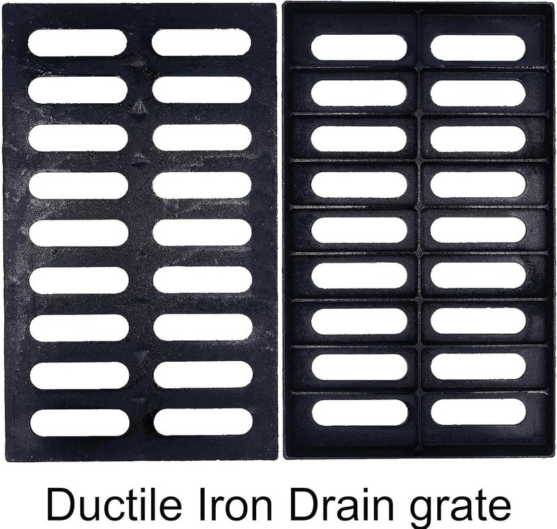 masslunt Cast Iron Drain Grate 20x12 in, B-Class 28100 lbs Heavy-Duty Driveway Channel Cover, Outdoor Trench Drainage Grate, Black Rectangle Metal Sewer Cover for Garage (True 19.7x11.8) - Image 3